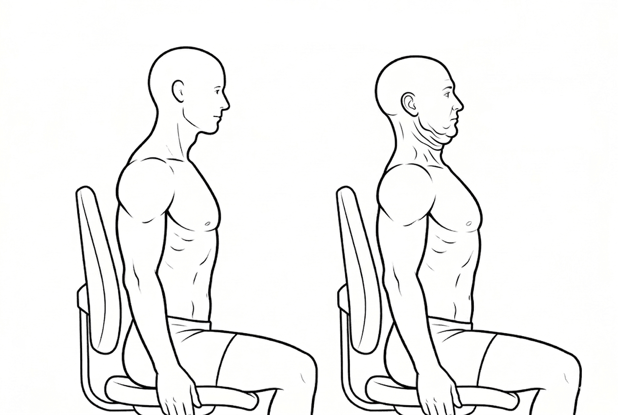 Chin tucks (sitting or standing)
